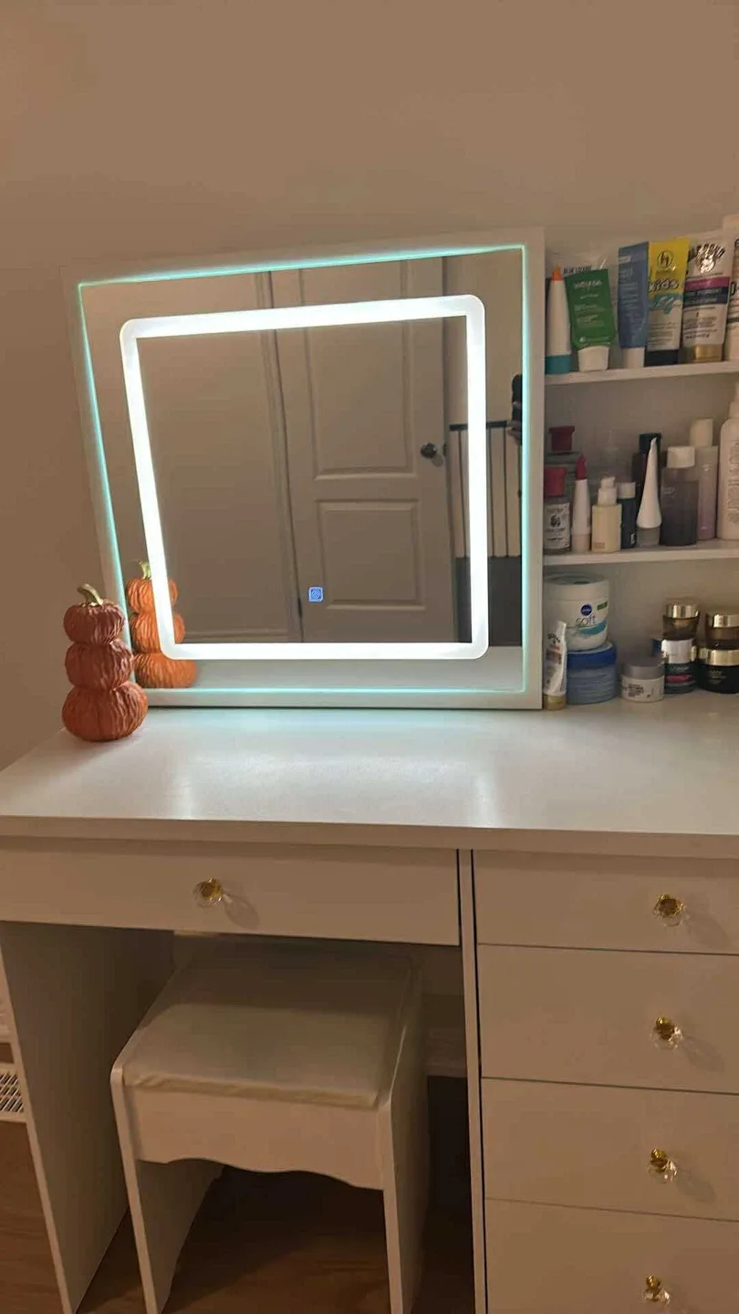 White Vanity Table with Mirror & Stool image indicator(2)