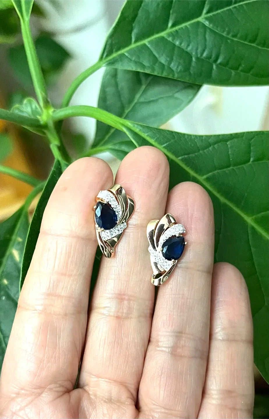 Sapphire inspired & Zircon Gold plated  Earrings