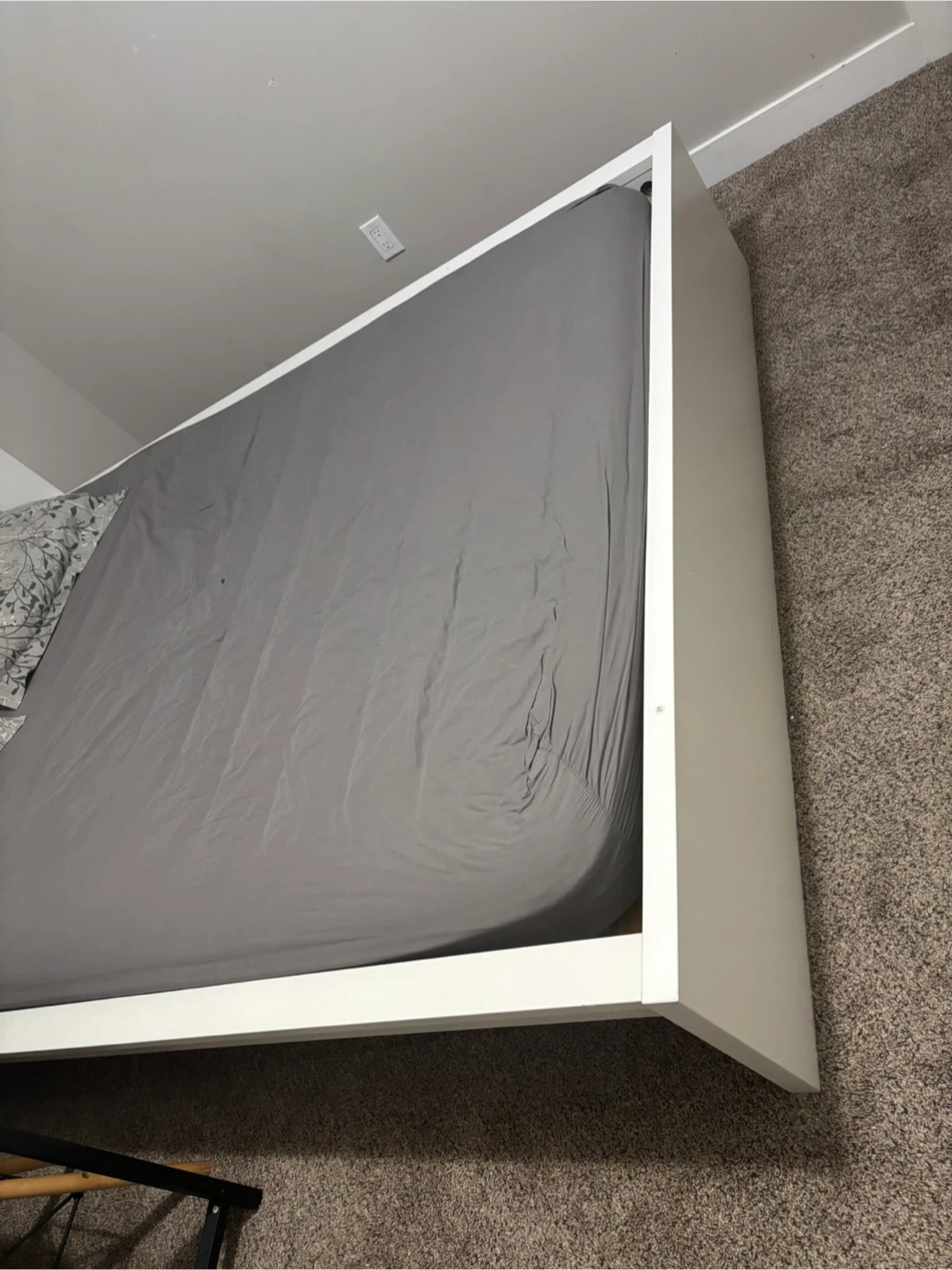 White Bed Frame with Grey Bedding & Floral Pillows - photo 2