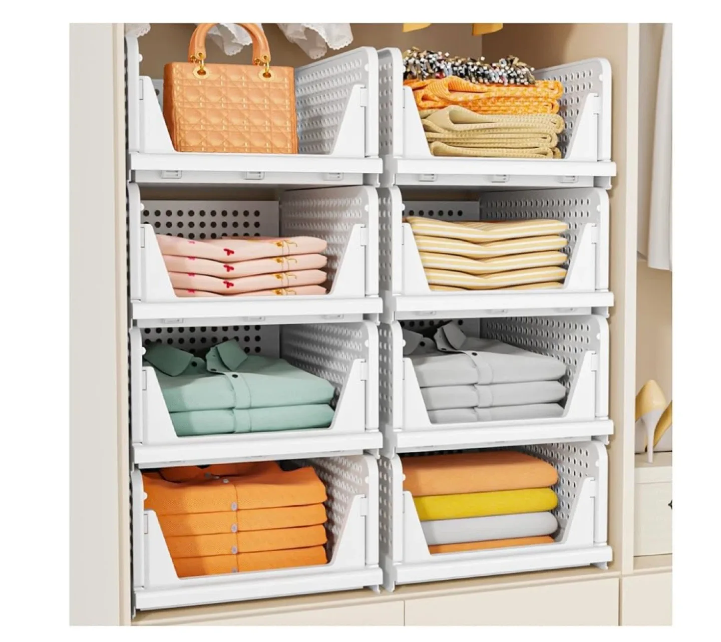 5 Stackable Closet Organizer Bins - White thumbnail