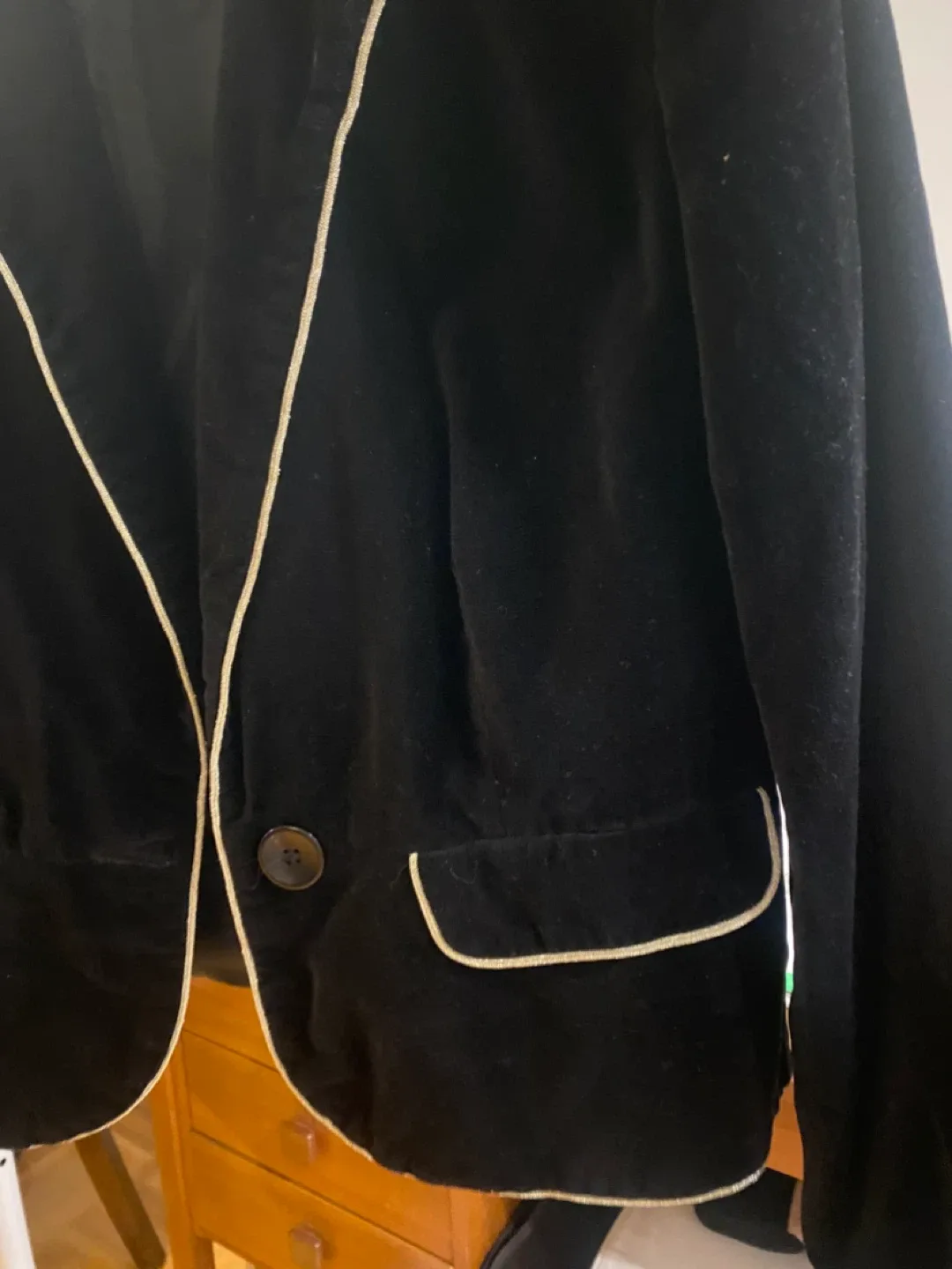 Moving!!! Holiday EDIT!!!Black Velvet Blazer with Cream Piping image indicator(3)