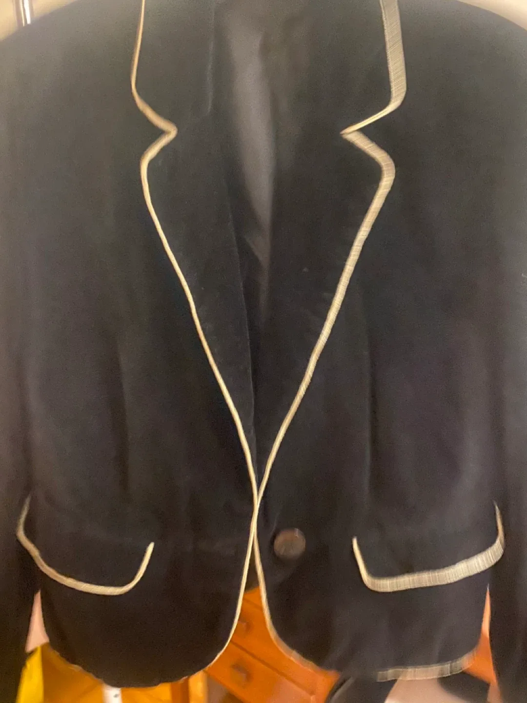 Moving!!! Holiday EDIT!!!Black Velvet Blazer with Cream Piping image indicator(2)
