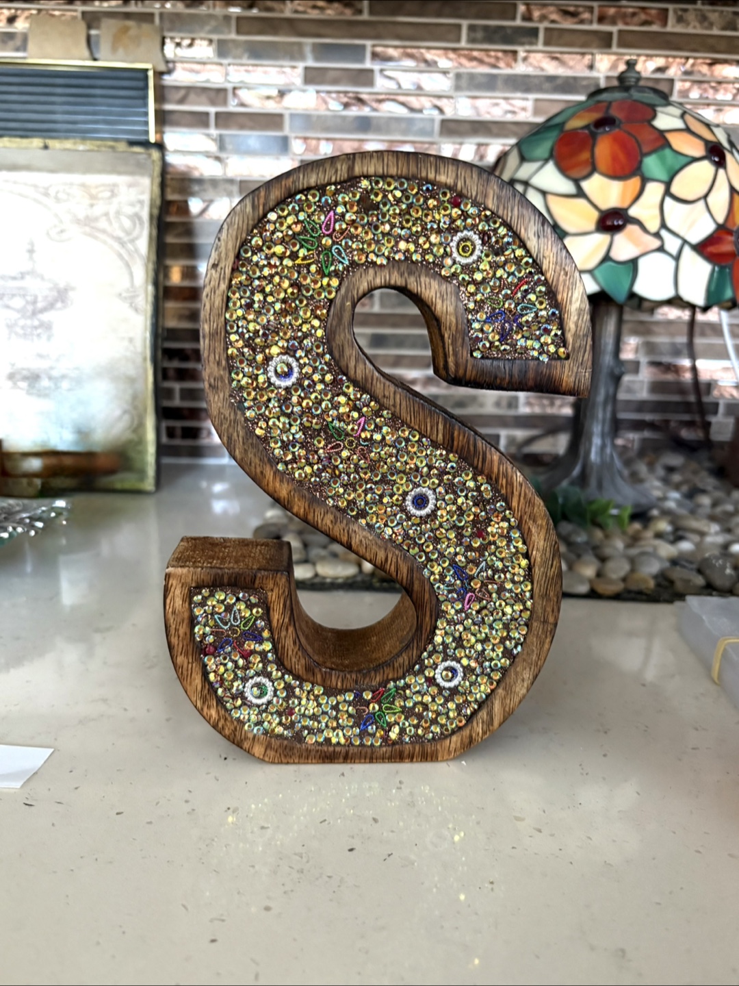 Hand Carved Wooden Letter S Decor