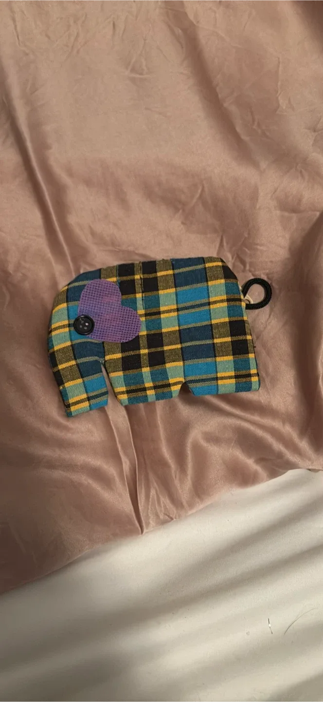Handmade Plaid Elephant Coin Purse thumbnail