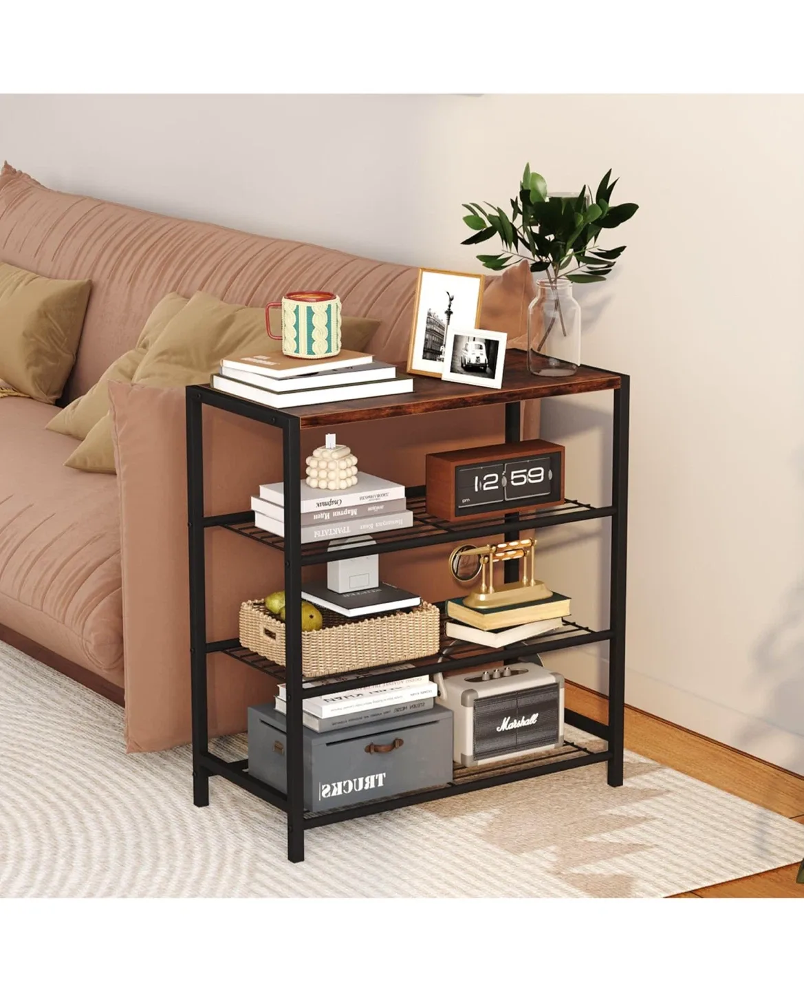 Rustic Brown & Black Metal Shoe Rack/Bench image indicator(2)