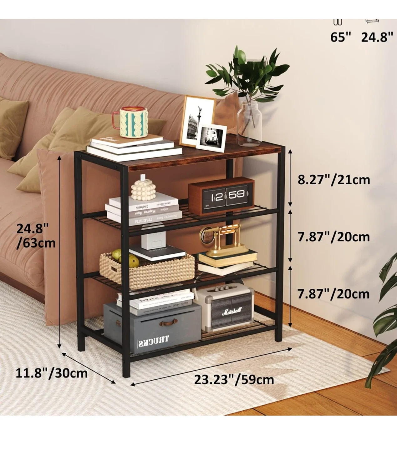 Rustic Brown & Black Metal Shoe Rack/Bench image indicator(3)