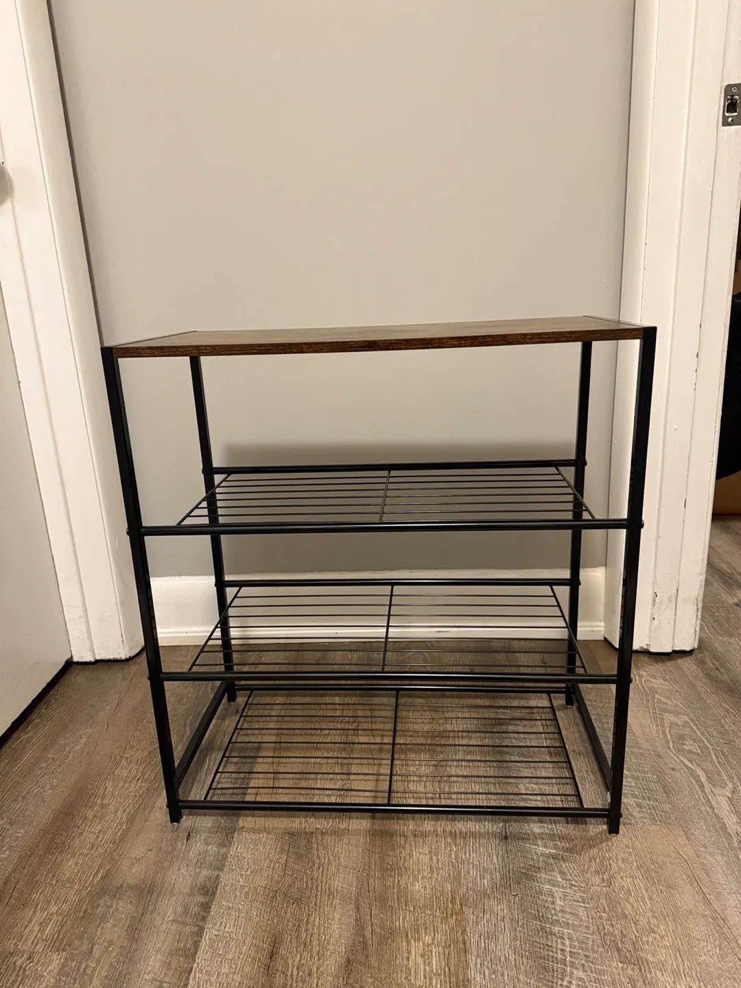 Rustic Brown & Black Metal Shoe Rack/Bench image indicator(9)