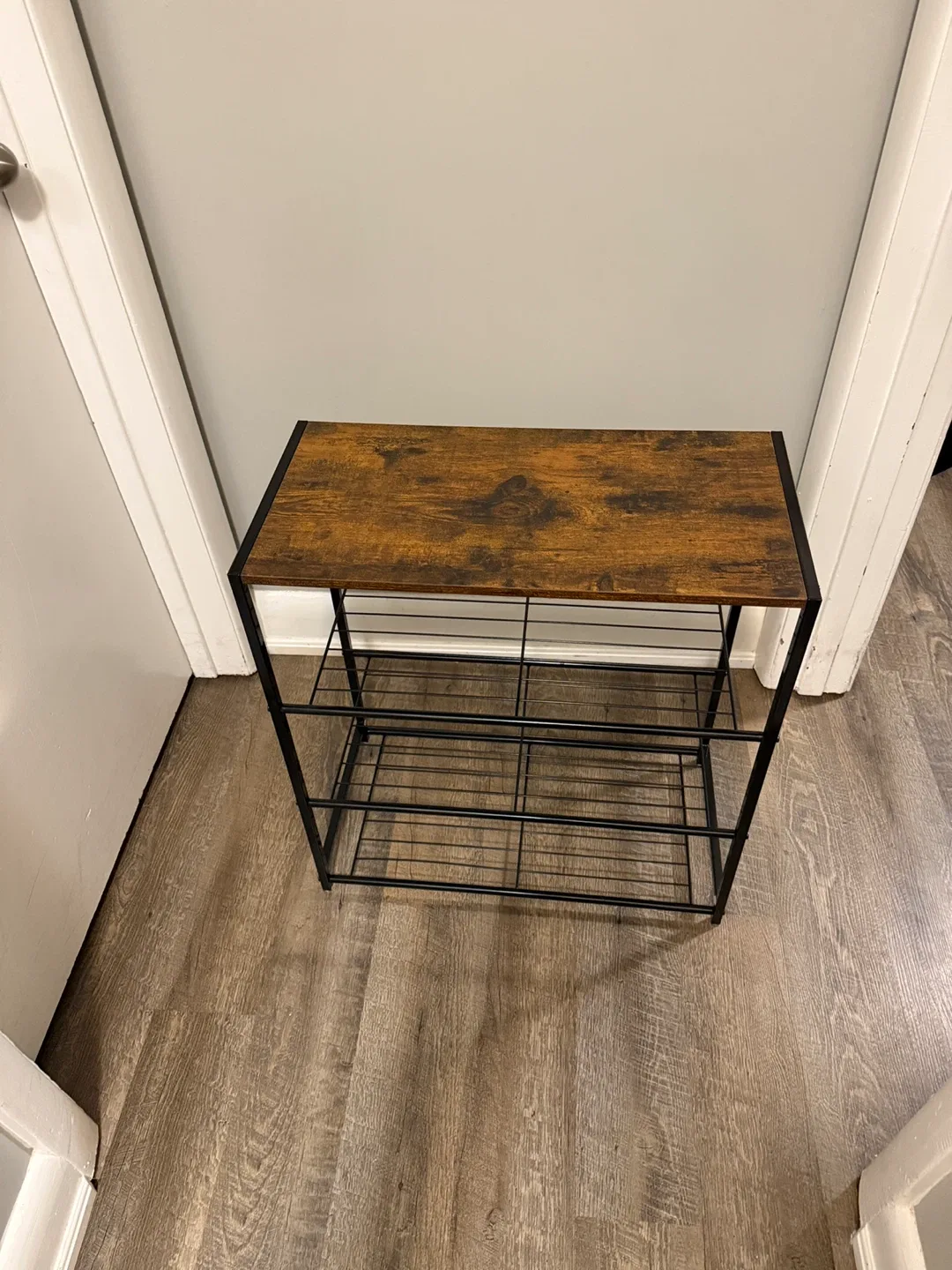 Rustic Brown & Black Metal Shoe Rack/Bench image indicator(10)