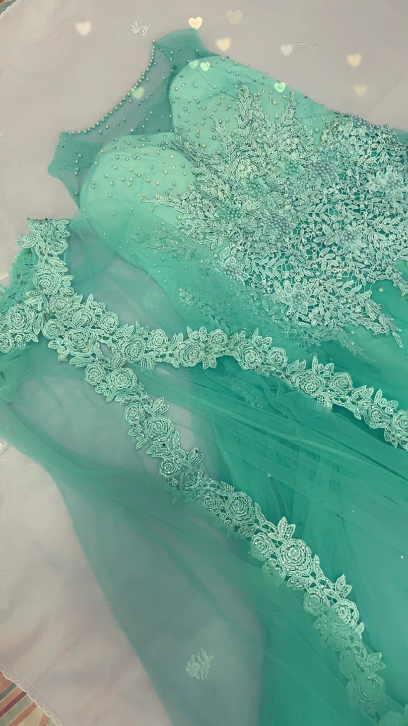 Elegant Green Embellished Dress image indicator(2)