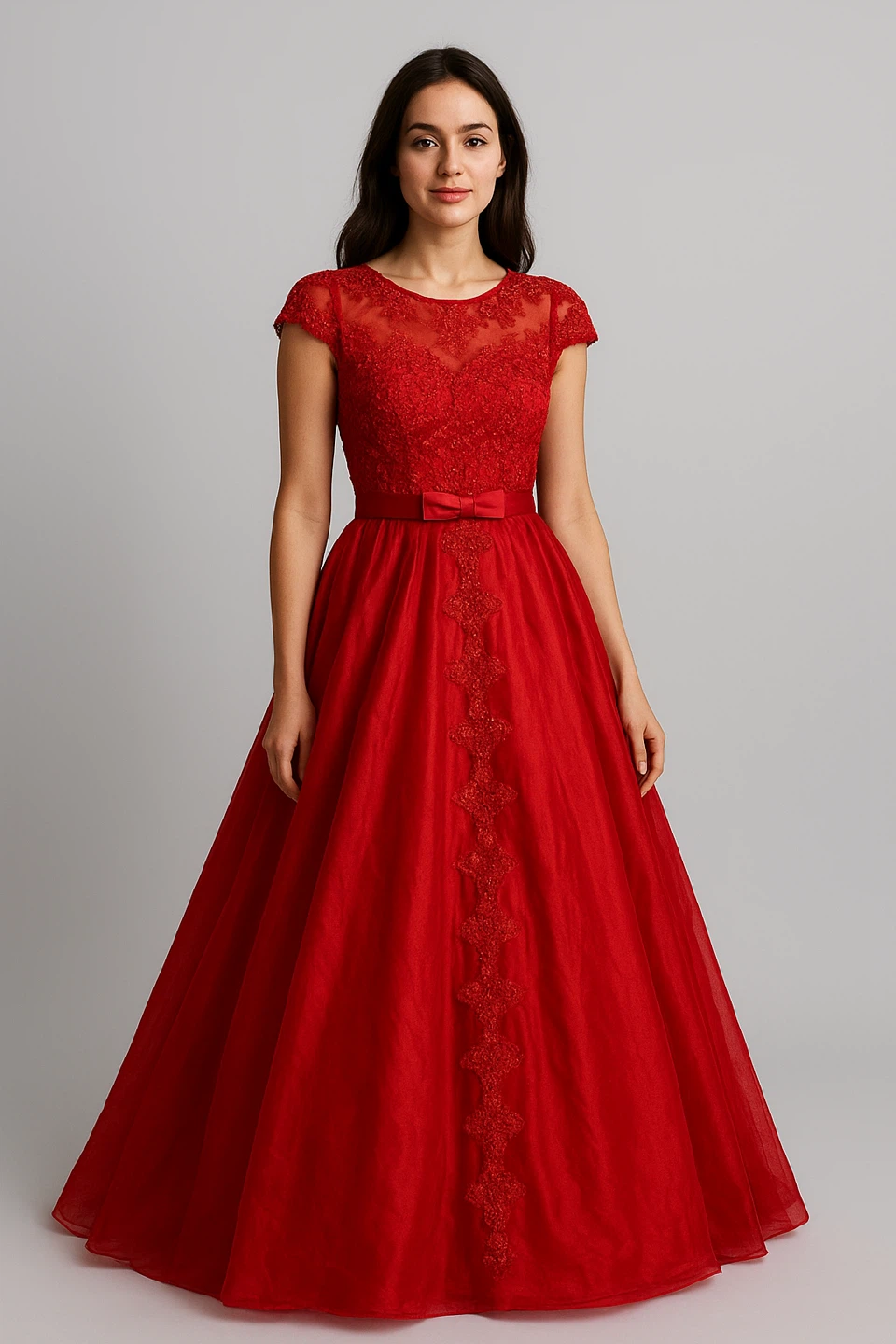 Red  Dress with Lace Detail