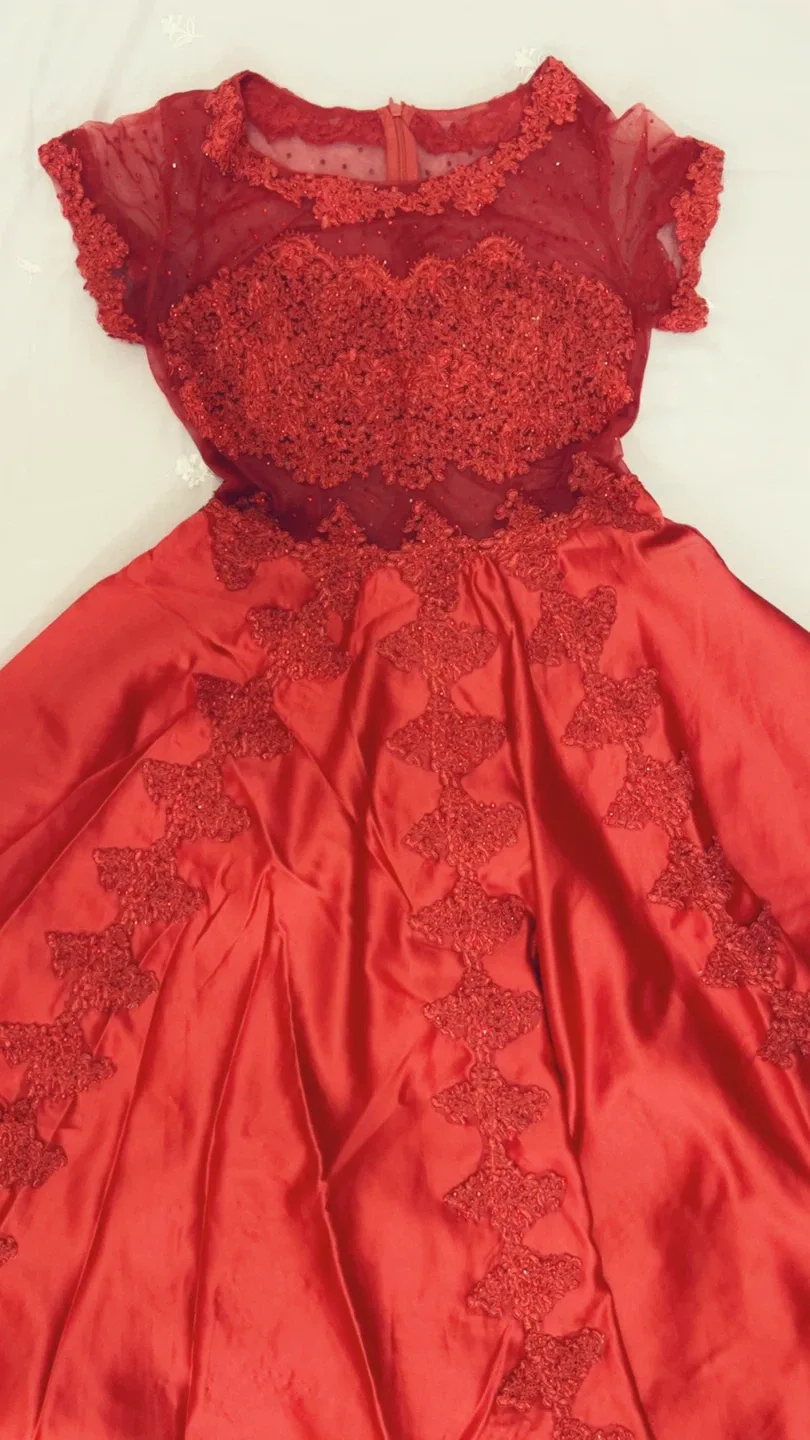 Red  Dress with Lace Detail image indicator(2)