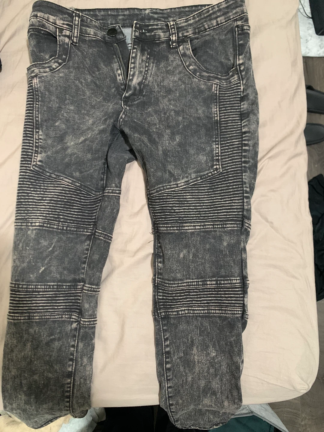 Acid Wash Biker Jeans