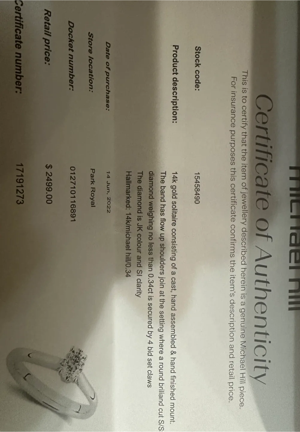 Michael Hill 14K Gold Diamond Ring image indicator(3)