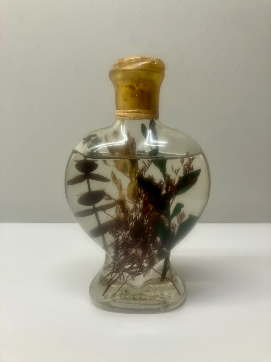 Vintage Heart Shaped Botanical Decor Bottle -  6.5” x 4”