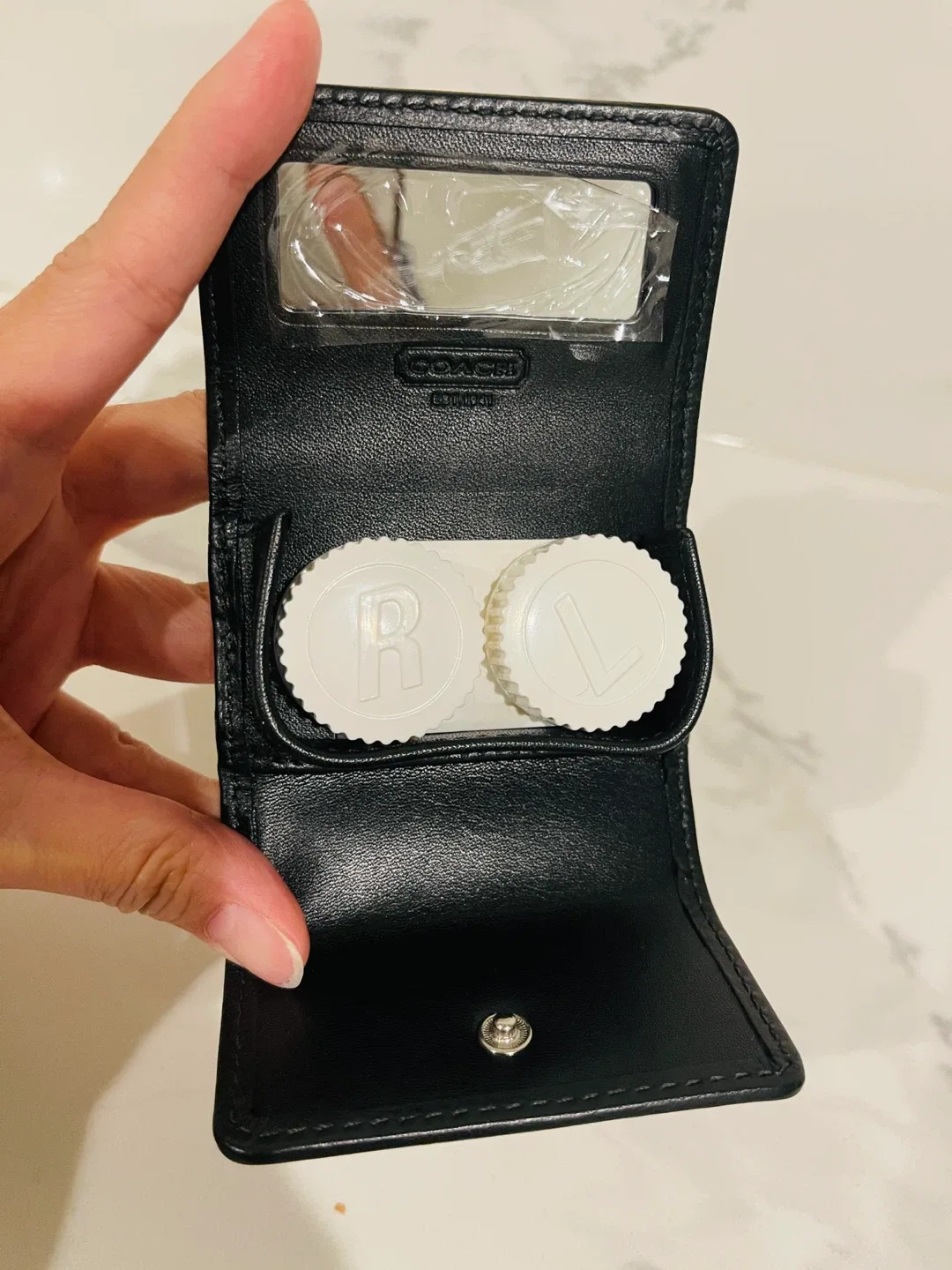 NEW Coach Black Leather Contact Lens Case