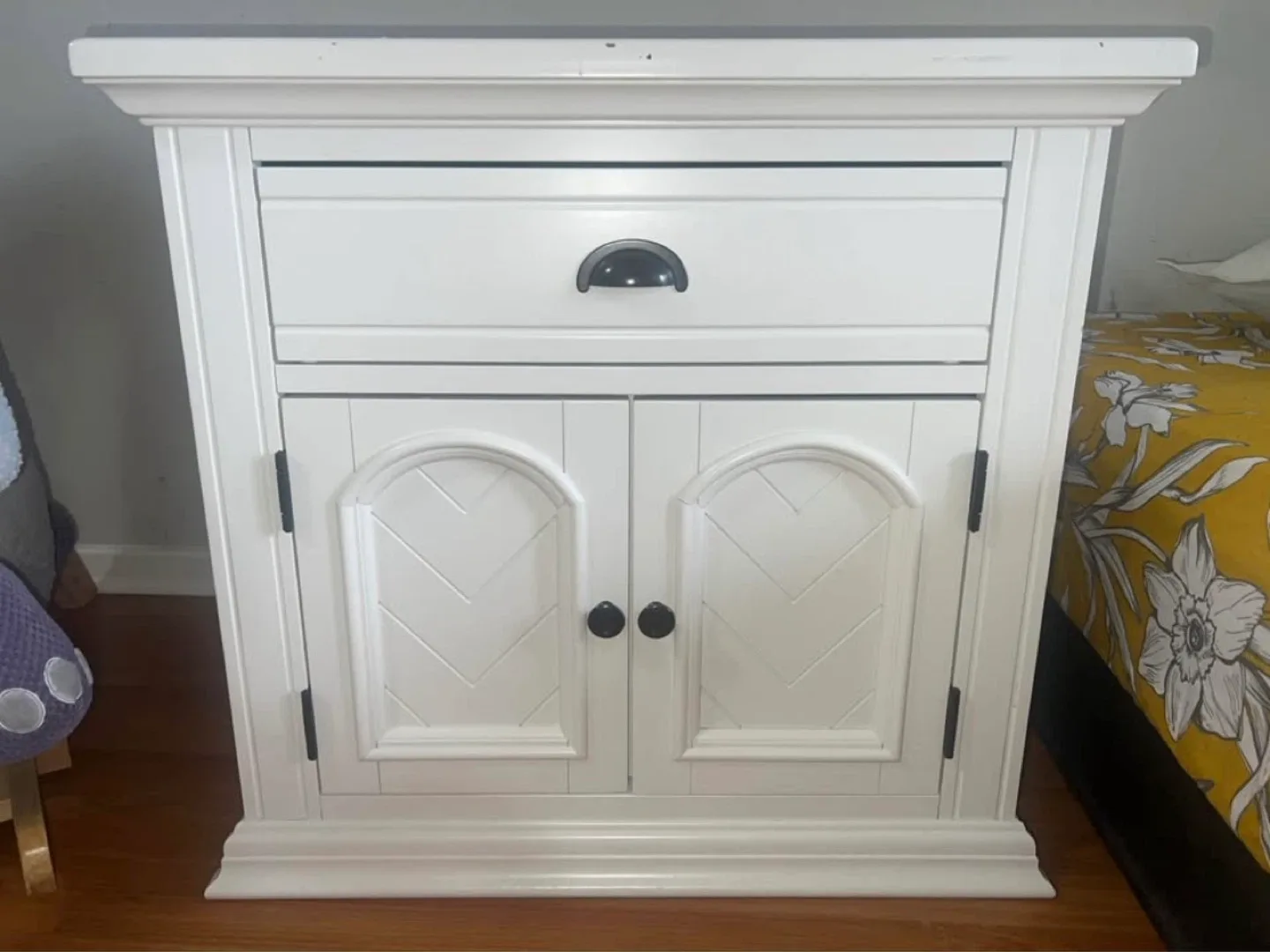 White Nightstand with Drawer & Cabinet
