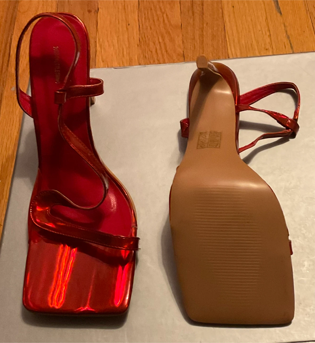 New Pretty Little Thing Red Patent Square Toe Holographic Heel - photo 5