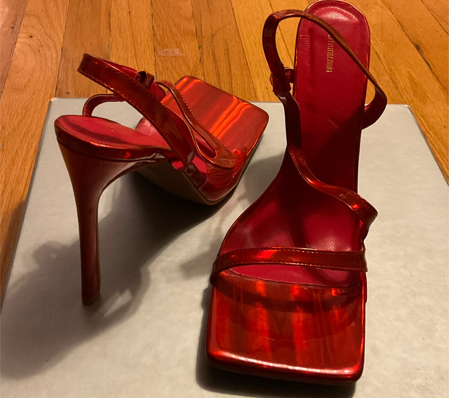 New Pretty Little Thing Red Patent Square Toe Holographic Heel - photo 3