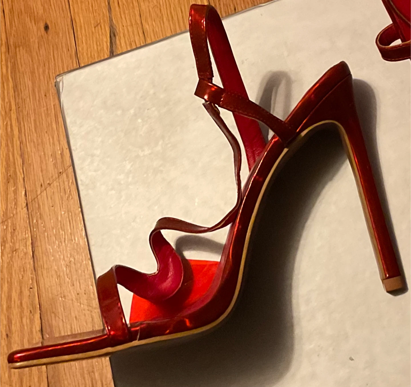 New Pretty Little Thing Red Patent Square Toe Holographic Heel - photo 4