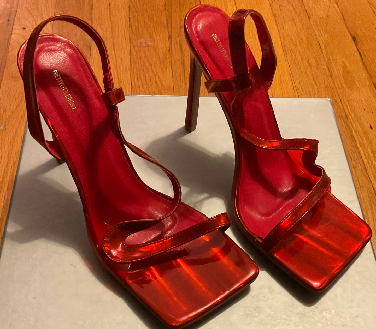 New Pretty Little Thing Red Patent Square Toe Holographic Heel - photo 2