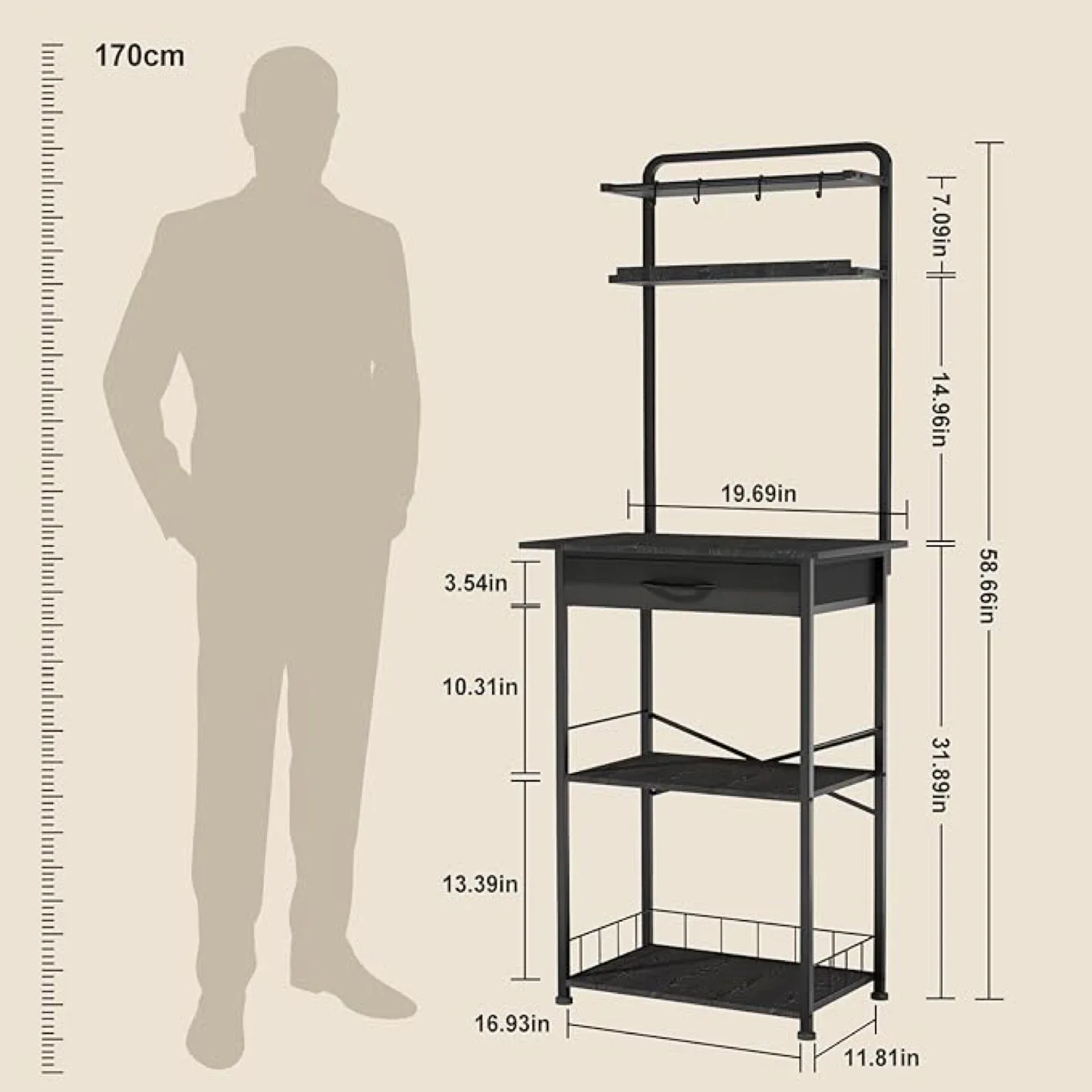 Black Baker's Rack with Storage image indicator(4)