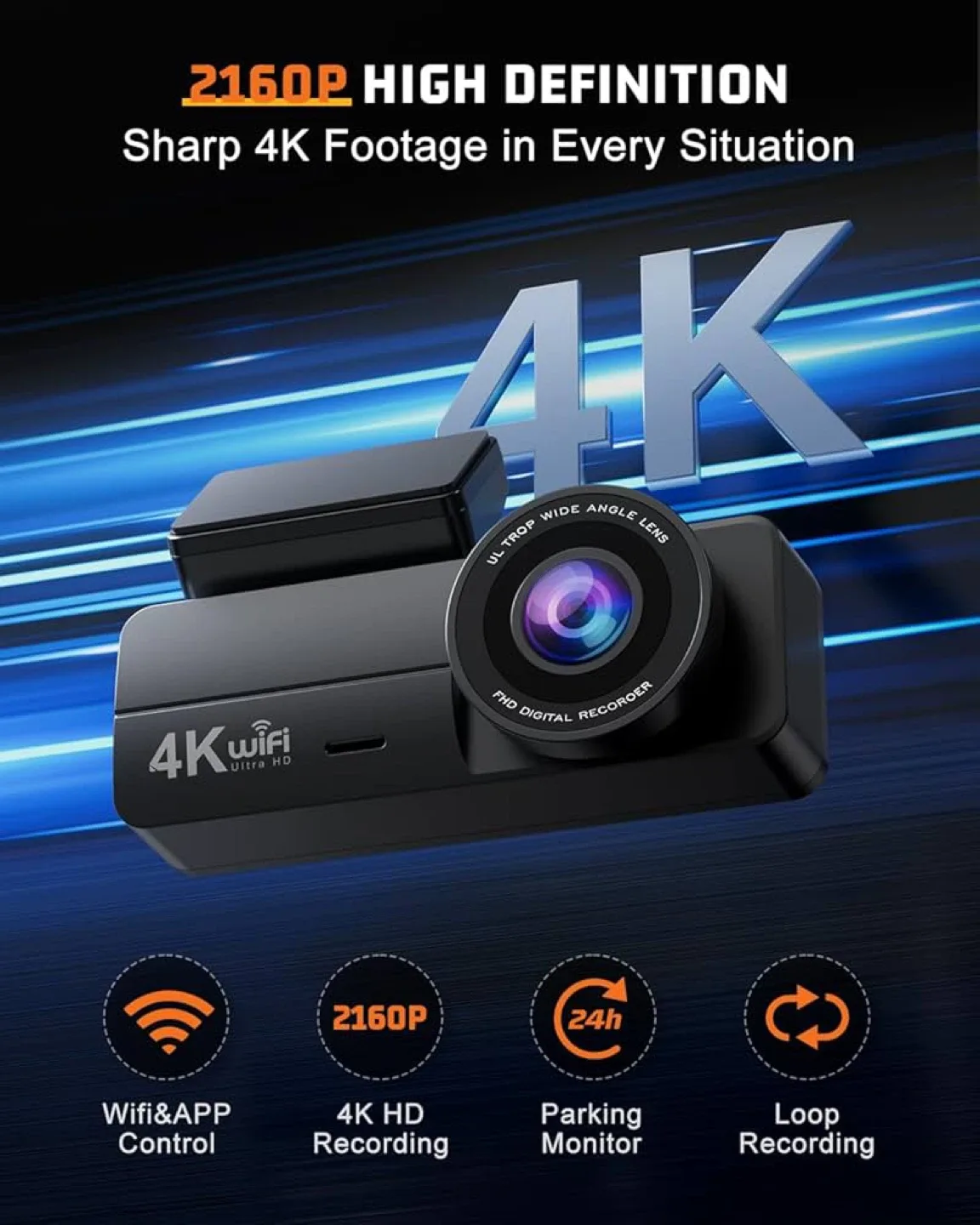 4K WiFi Ultra HD Dual Dash Cam - New in Box! image indicator(2)
