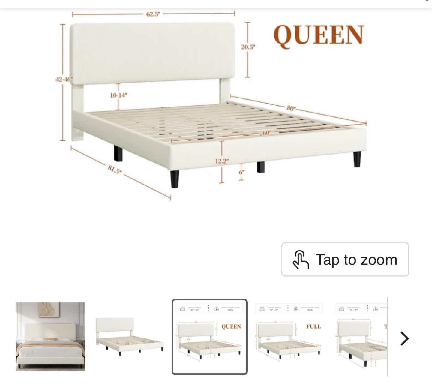 Queen Size Upholstered Platform Bed Frame - photo 2