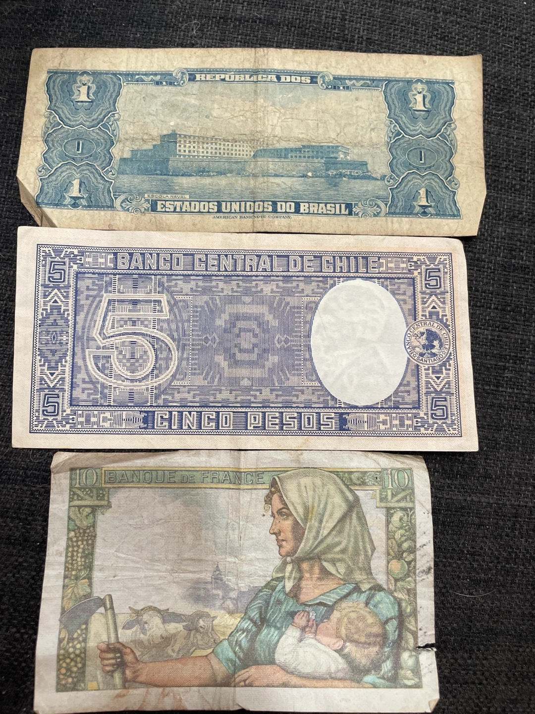 Vintage Bank Notes - Brazil, Chile, France - photo 5