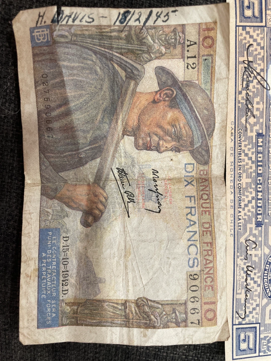 Vintage Bank Notes - Brazil, Chile, France - photo 4