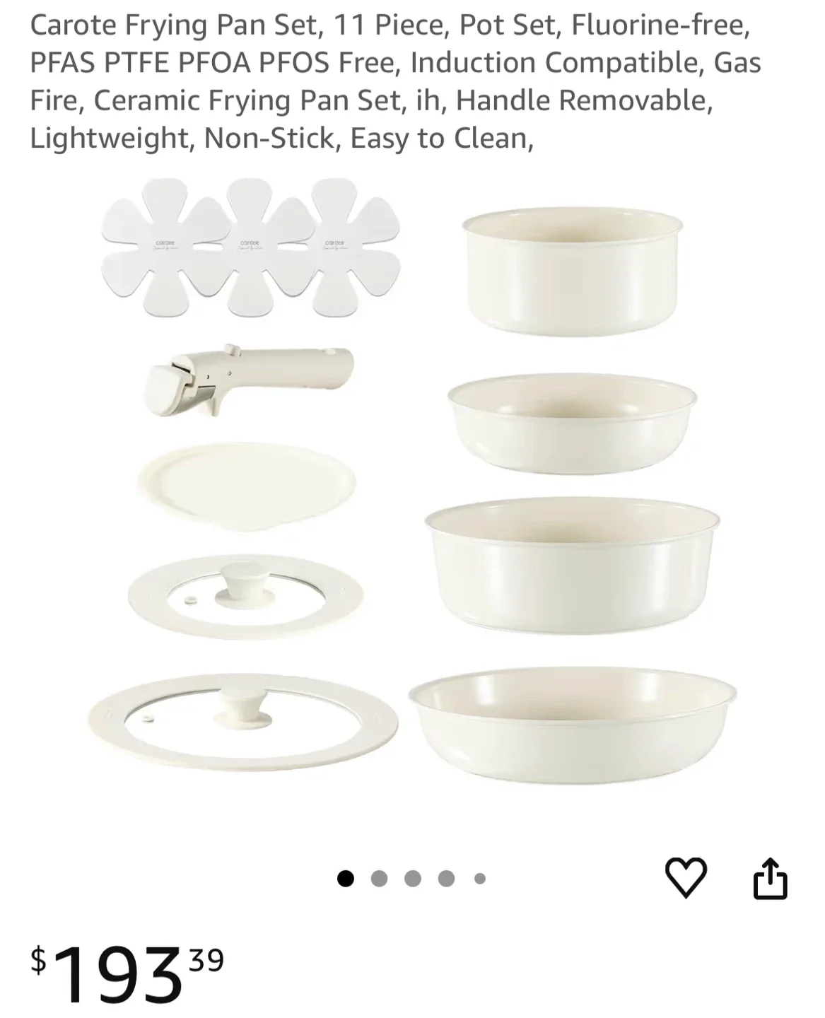 Carote Detachable 11-Piece Cookware Set, Cream White