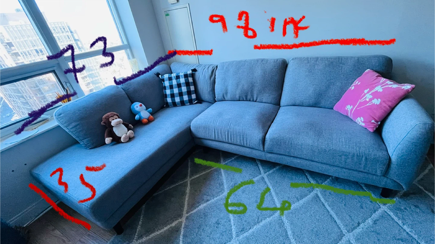 Blue-Grey Sectional Sofa (73"x93")