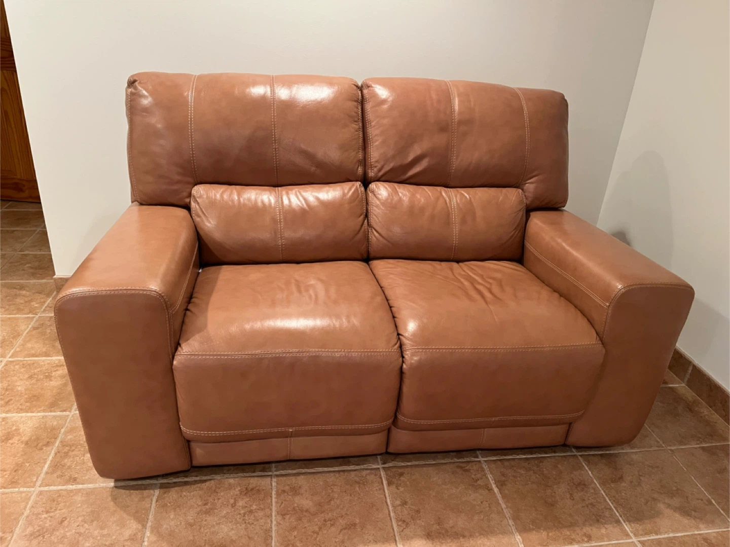 Leather Loveseat Recliner - Tan