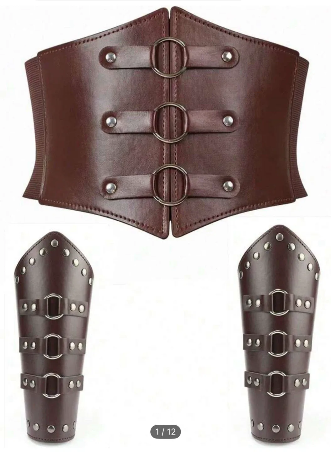 Brown Leather Corset Belt & Arm Cuffs Set image indicator(2)