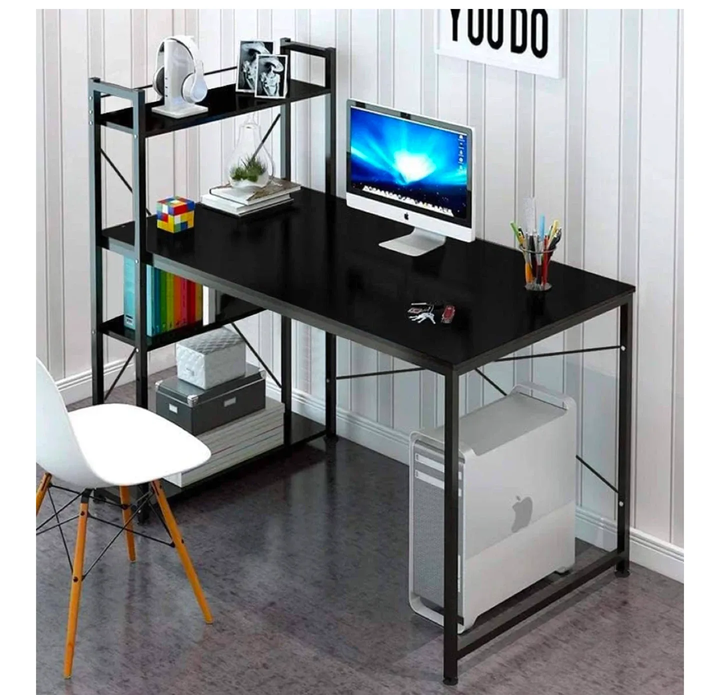 Black Computer Desk with Shelves