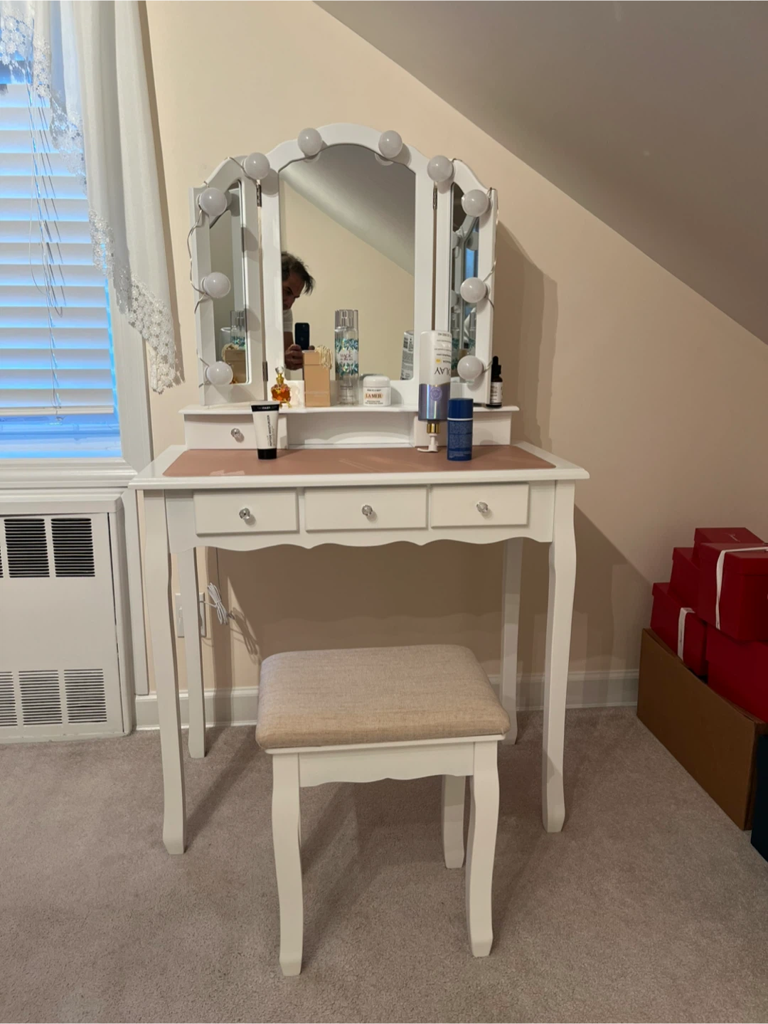 Vanity Table with Lighted Mirror & Stool