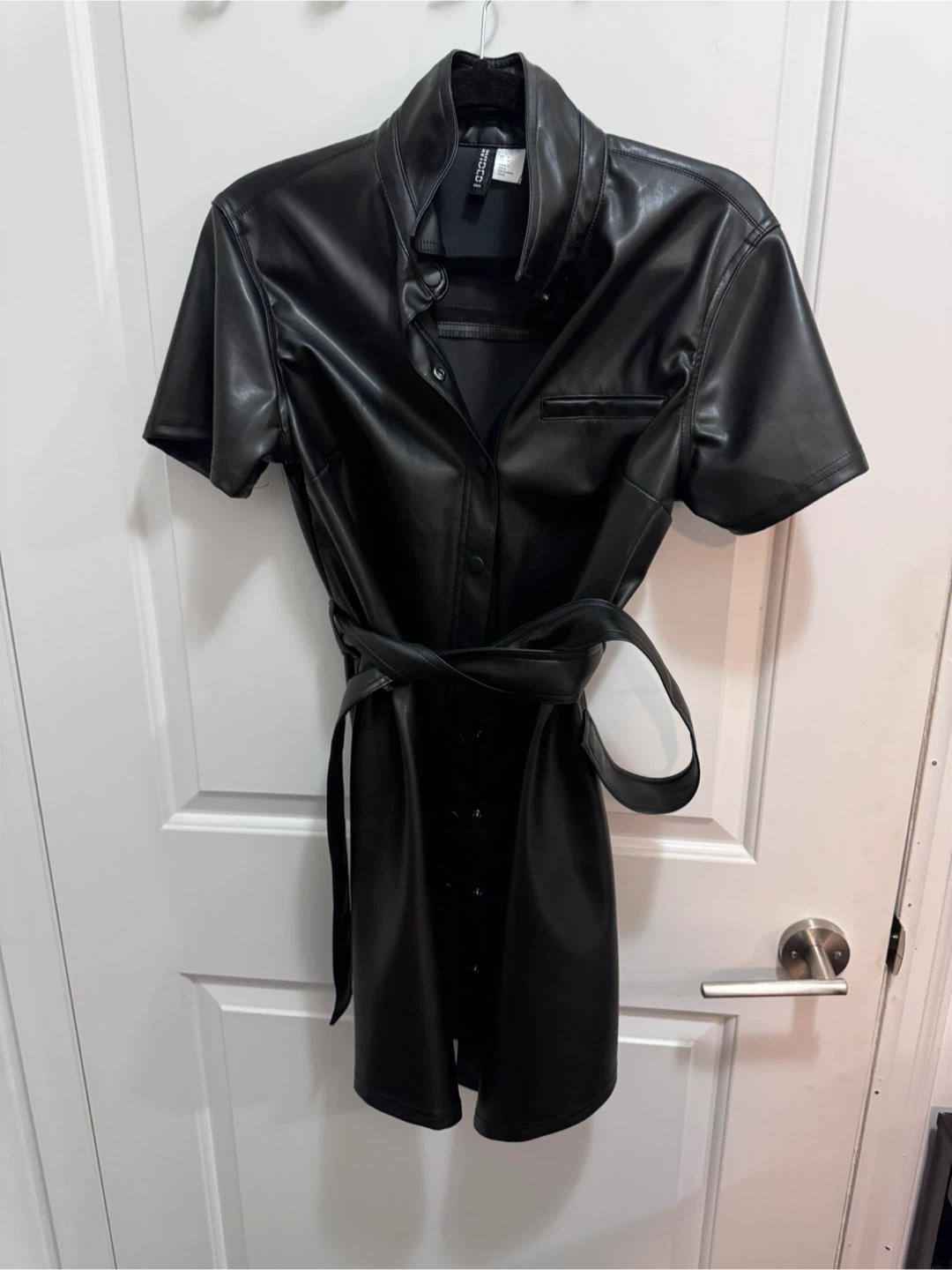 H&M Black Faux Leather Shirt Dress