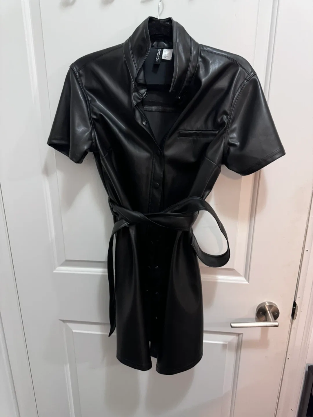 H&M Black Faux Leather Shirt Dress thumbnail