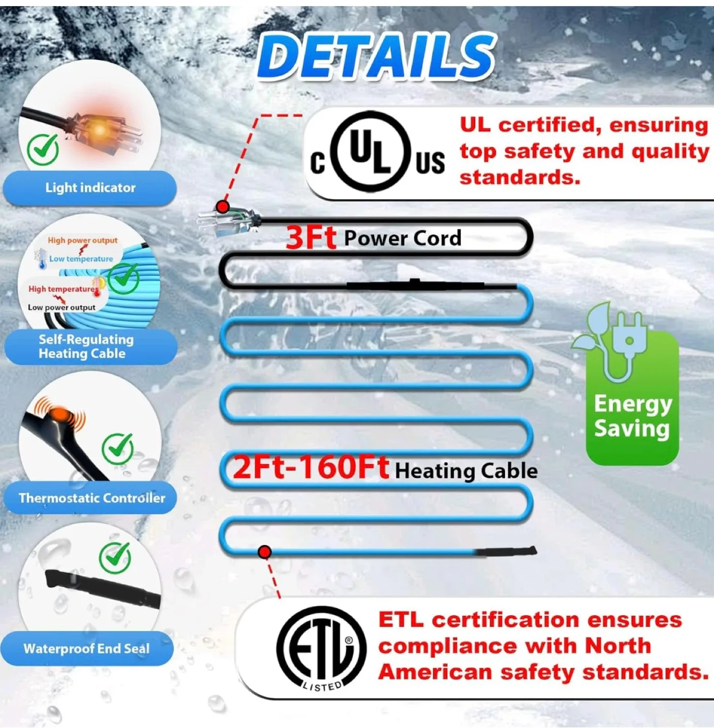 HEATIT 5JHSF 120Ft Heat Trace Cable for Pipes, Heat Tape, New image indicator(9)