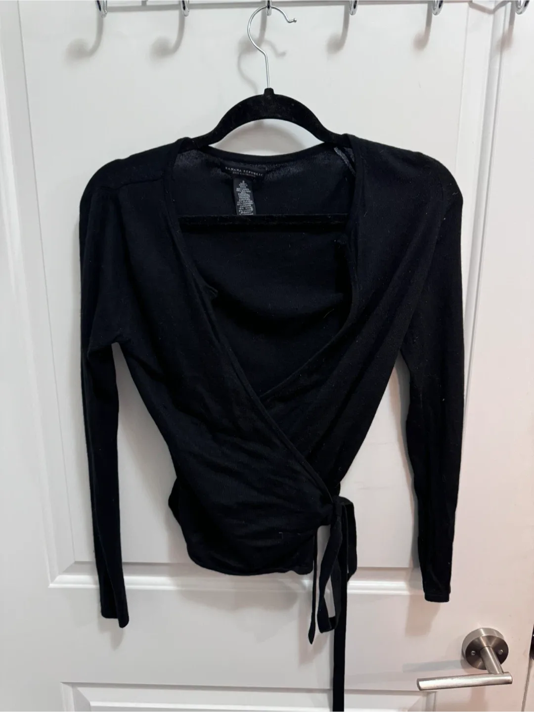 Banana Republic Black Silk Cashmere Wrap Top - Size S thumbnail