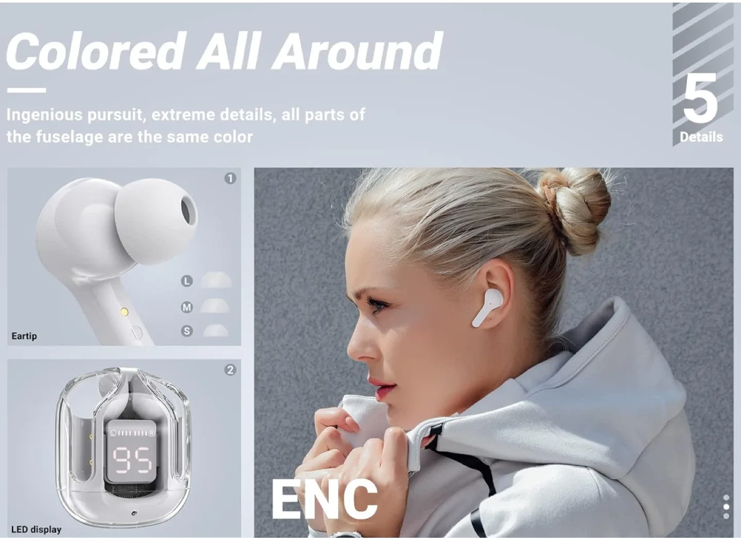 Wireless Stereo Earbuds - White image indicator(5)