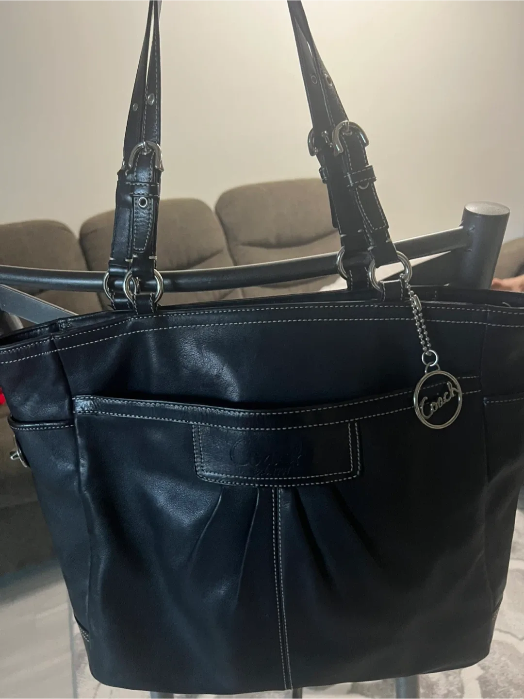 Coach Black Leather Tote Bag/free delivery image indicator(6)