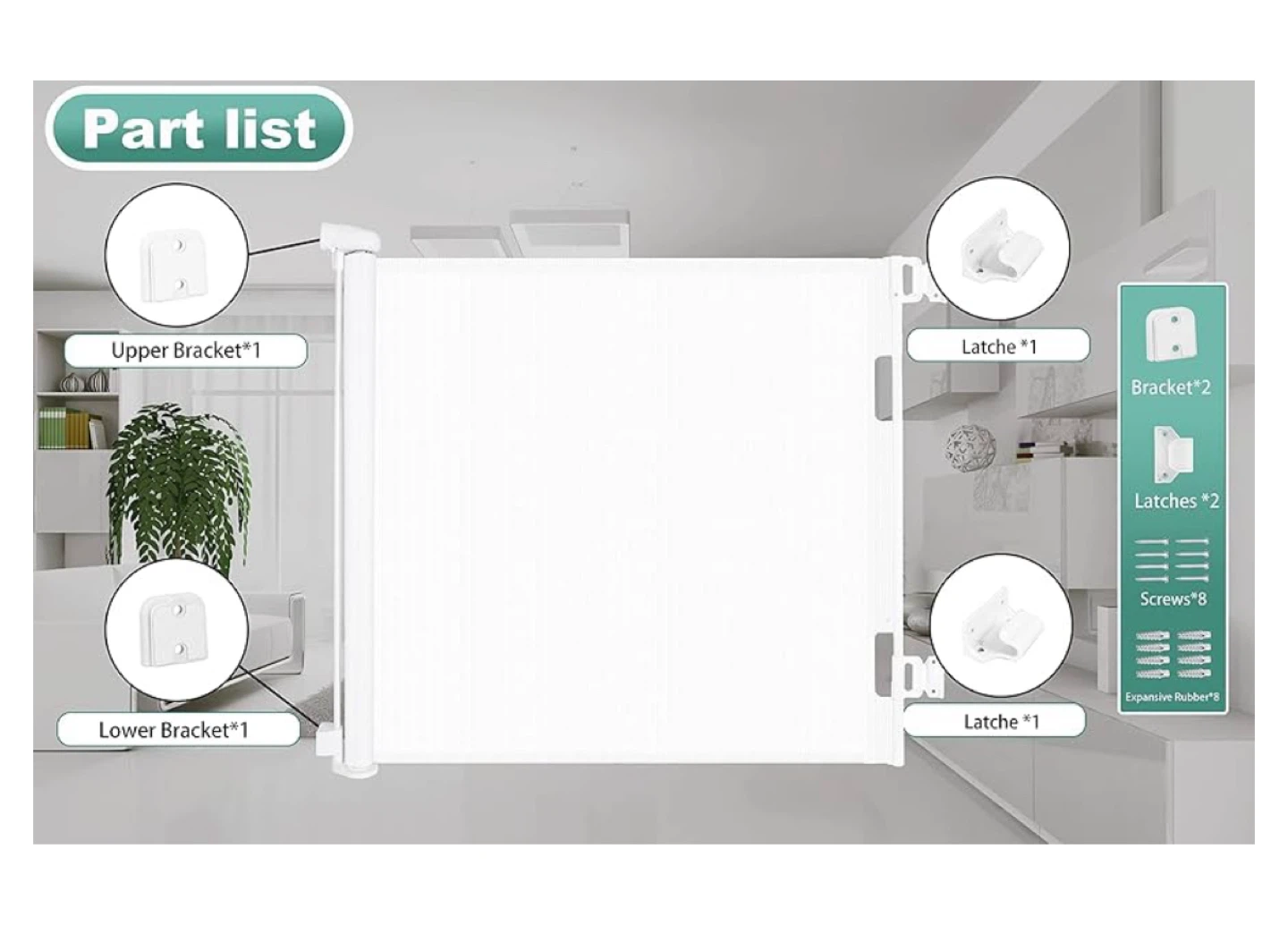 Retractable Safety Gate - White, Max 55in - photo 4