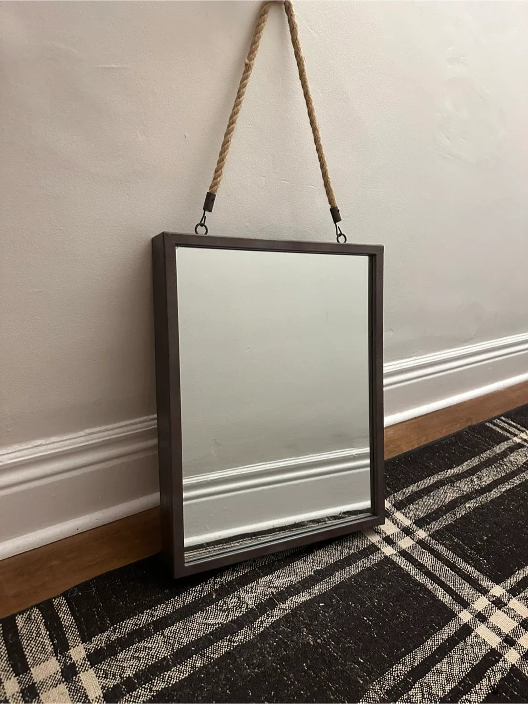 Mirror with Metal Frame and Rope Hanger