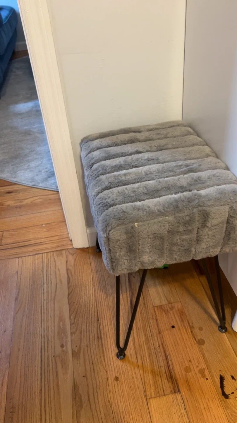 Gray Faux Fur Ottoman Stool