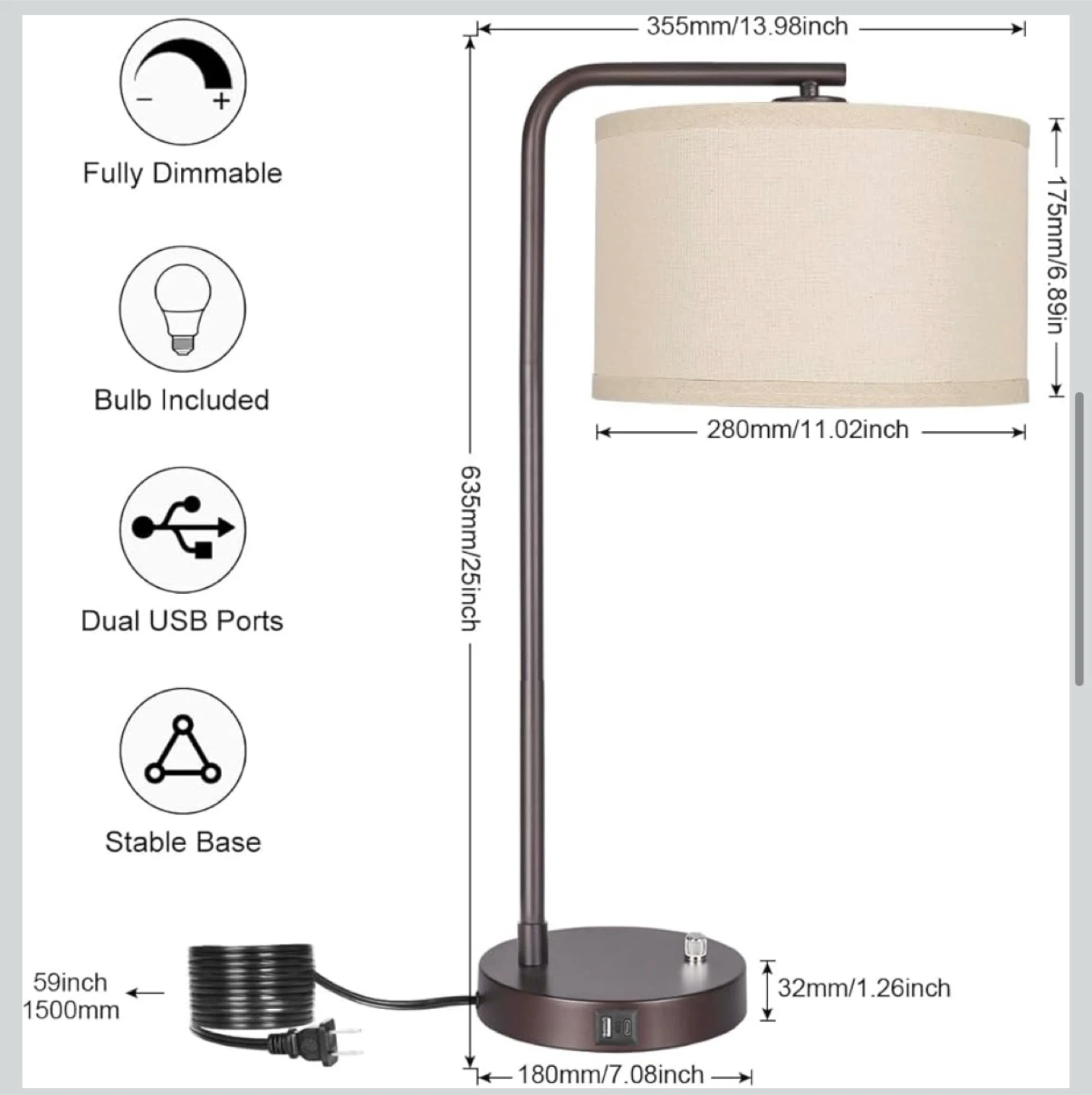 Dimmable Table Lamp with Dual USB Ports 🥕 - photo 2
