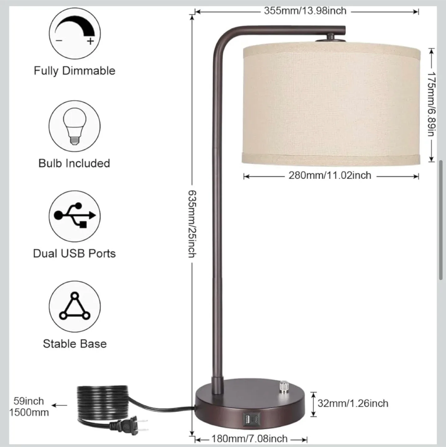 Dimmable Table Lamp with Dual USB Ports 🥕 image indicator(2)