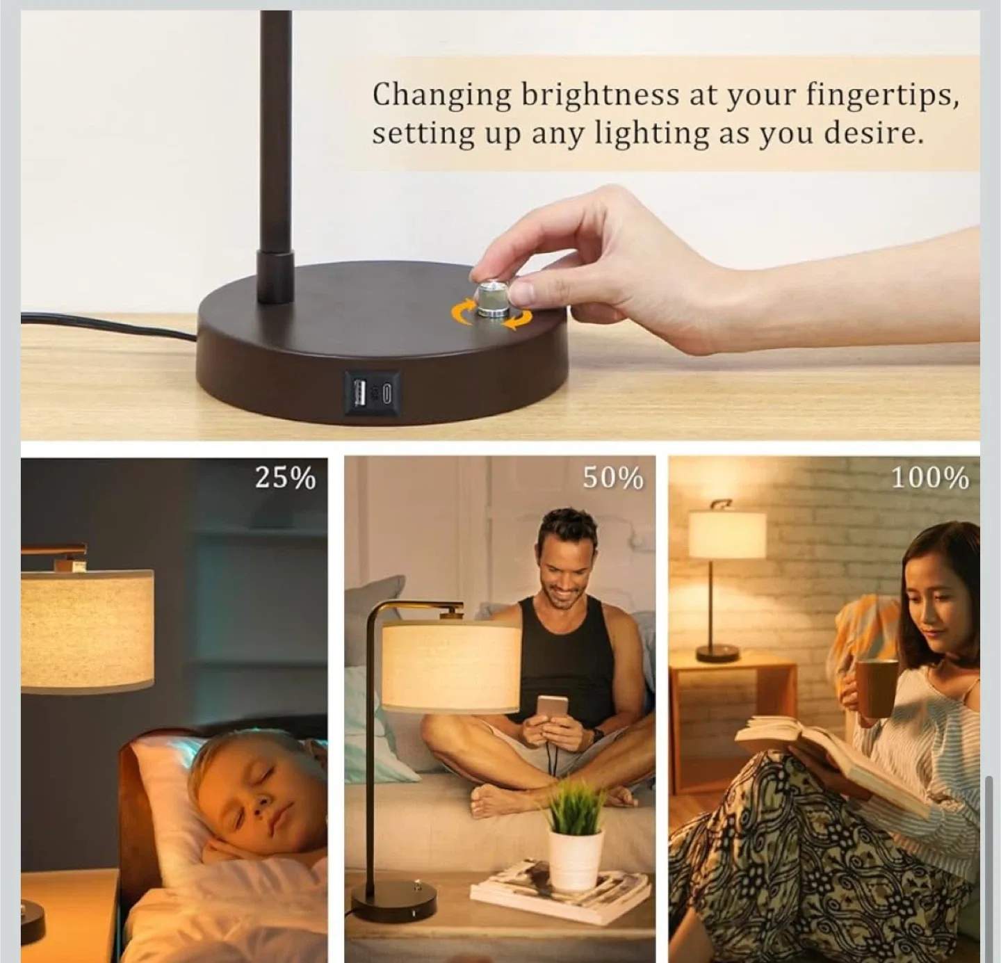 Dimmable Table Lamp with Dual USB Ports 🥕 image indicator(6)