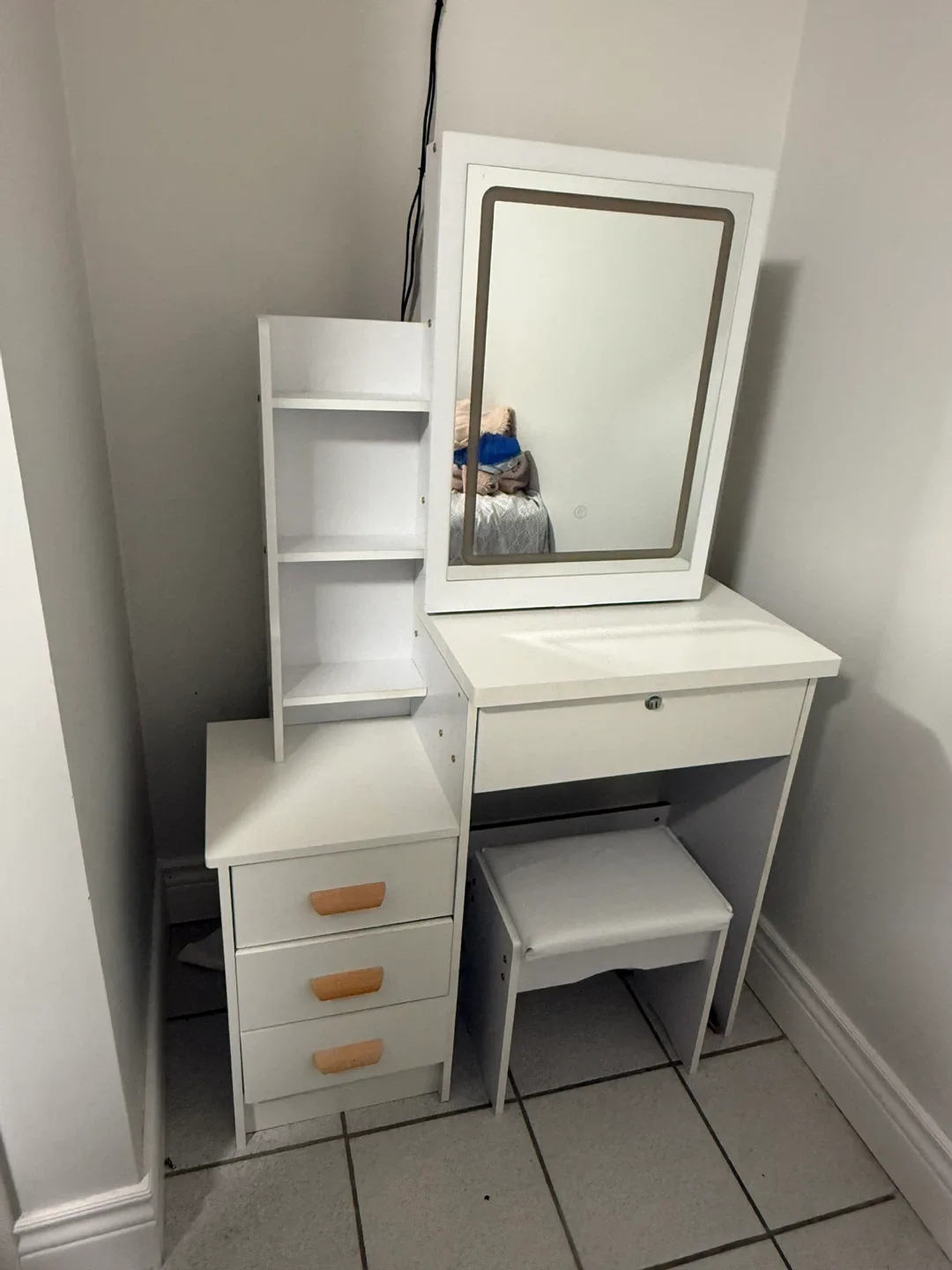 White Vanity Table with Mirror & Stool image indicator(3)