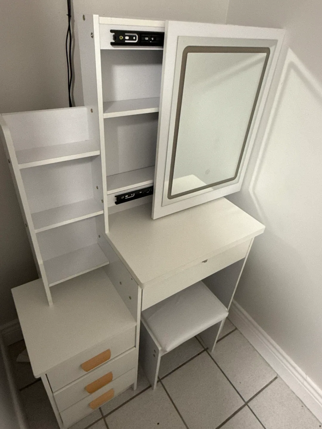 White Vanity Table with Mirror & Stool image indicator(2)