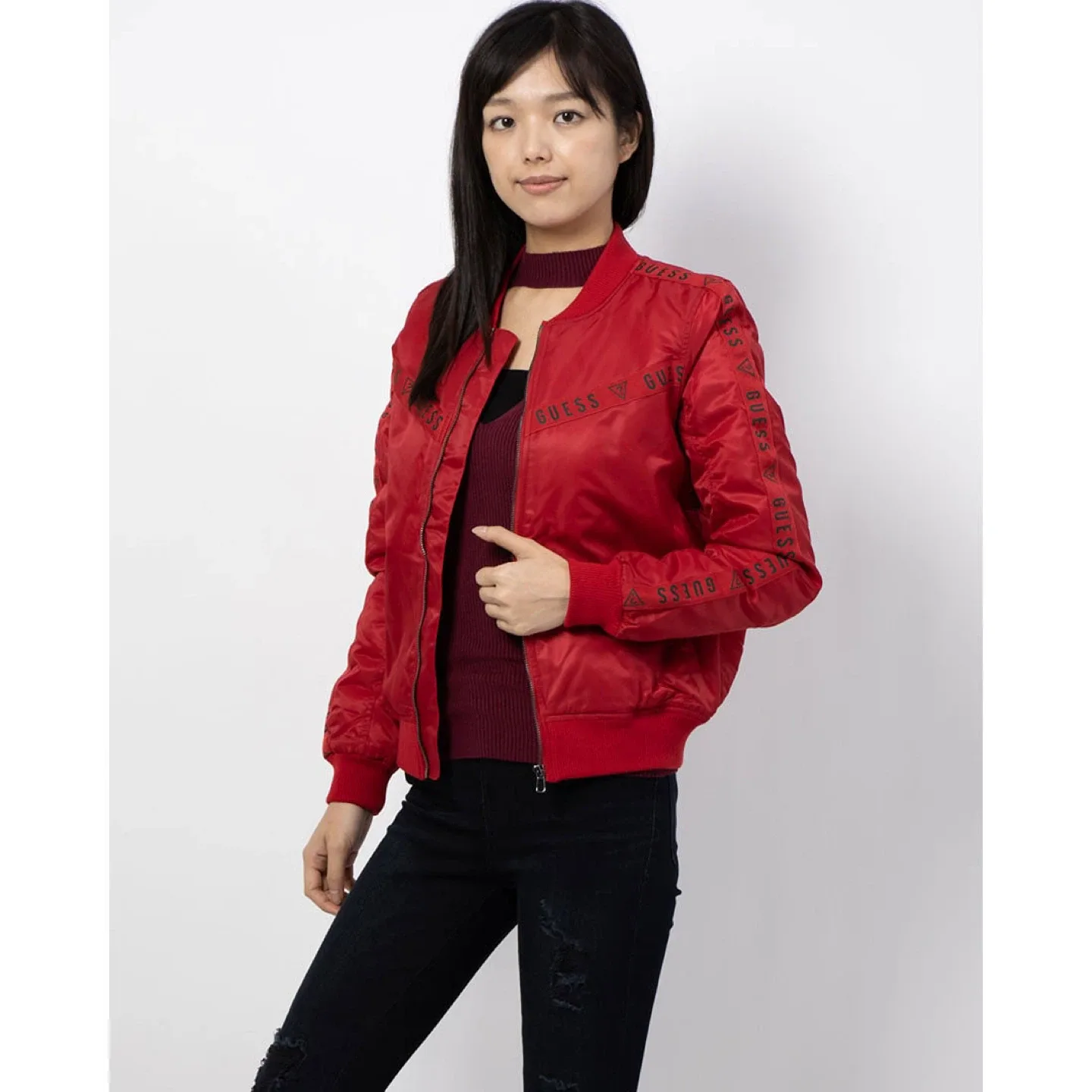 Guess Shae Logo Women's Red Bomber Jacket image indicator(3)